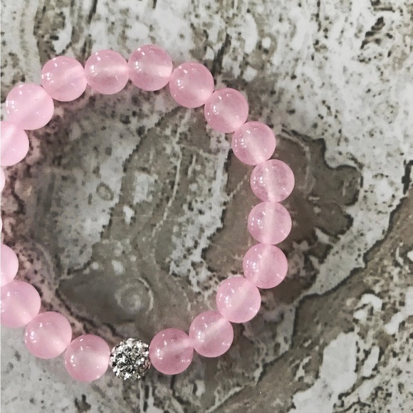 Silver Shamballa, Pink Malaysia Jade 8mm Natural Stone Beaded Bracelet - Picture 4 of 5